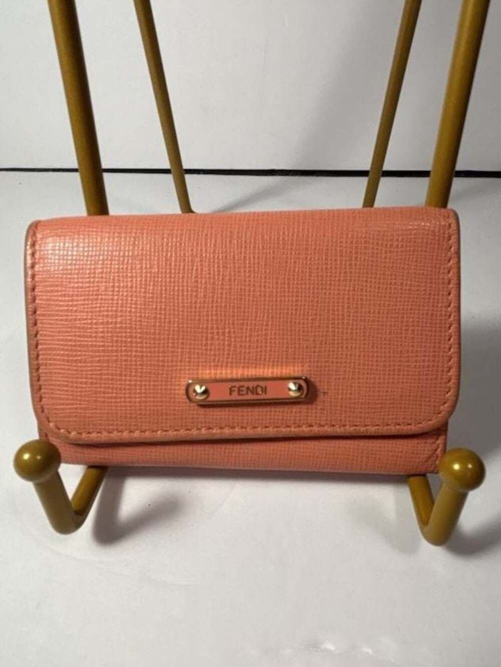 Fendi Vitello Elite Bi-Color Key Holder Case Pink White